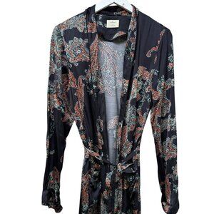 Aritzia Wilfred Bathrobe Small  Black Paisley Viscose Silk Luxury Pilier Robe